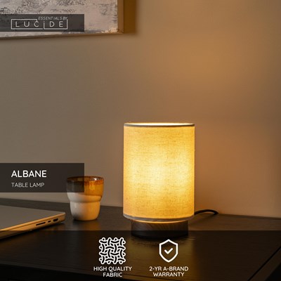 Lucide ALBANE - Table lamp - Ø 12 cm - 1xE14 - Dark Wood look - Essential